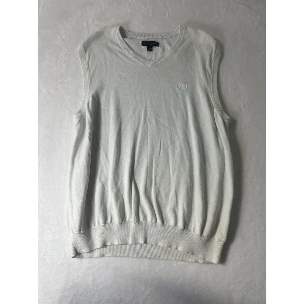 Club Room White V-Neck Cotton Cashmere Sweater Vest Mens Large Pullover